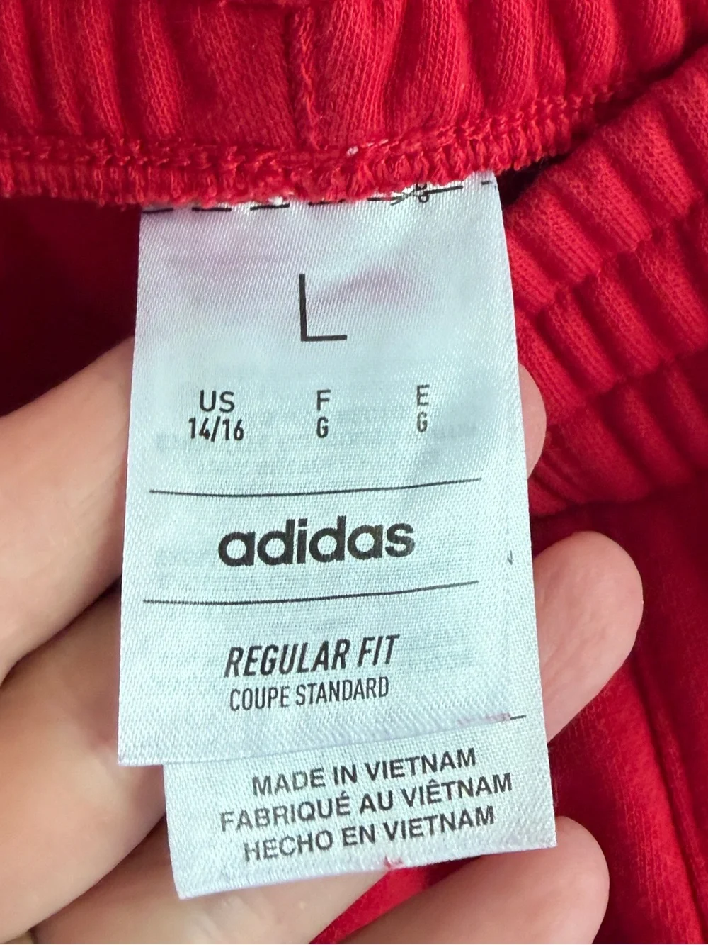 adidas Red size 14/16 Joggers with White Side Stripes. Like new! Soft. Sporty.